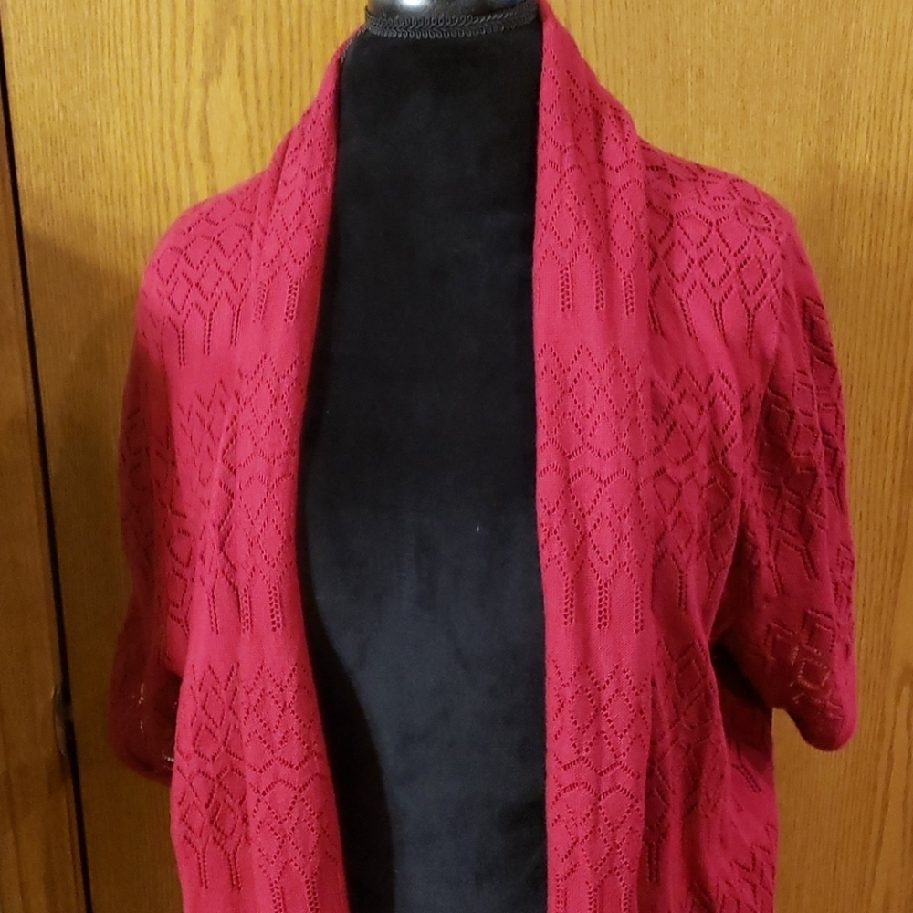 Cj Banks Burgandy Wine Red Waterfall Cardigan Knit
